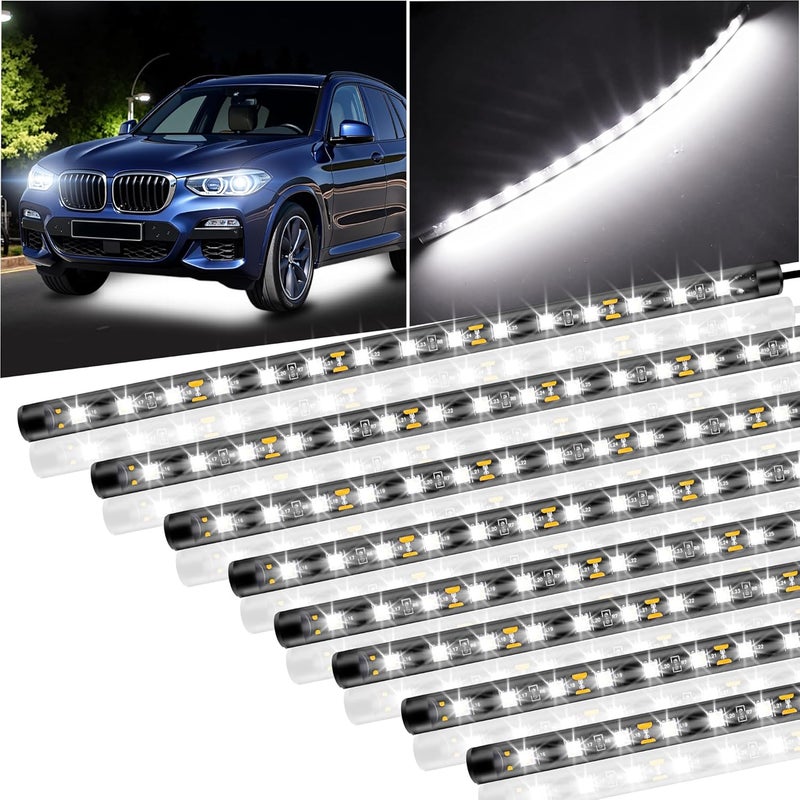 LEYMANRIYA 8 Pcs Car Led Light Strip IP67 Waterproof 11" Flexible Led Lights Underglow 12V for Car Motorcycle Boat Golf Cart Interior Exterior Decoration - White - Image 1